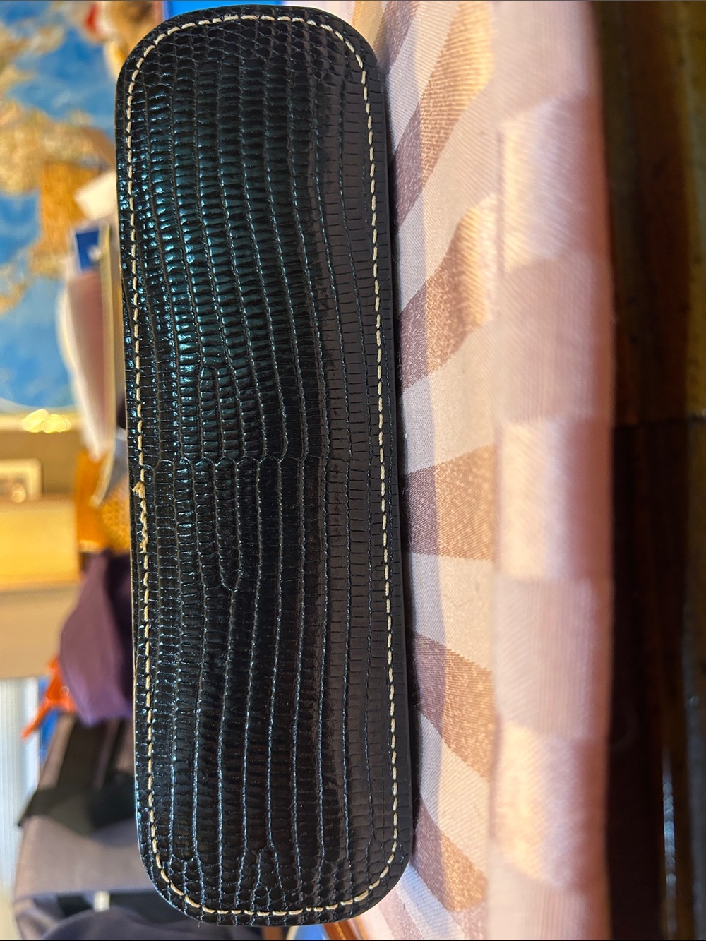 Dooney & Bourke Black Lizard-Embossed Crossbody with Brown Trim - Picture 4 of 4